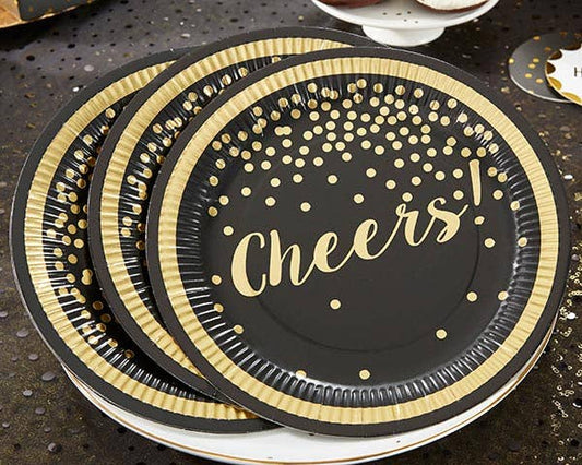 Black and Gold Foil Cheers Plates (8 pk)