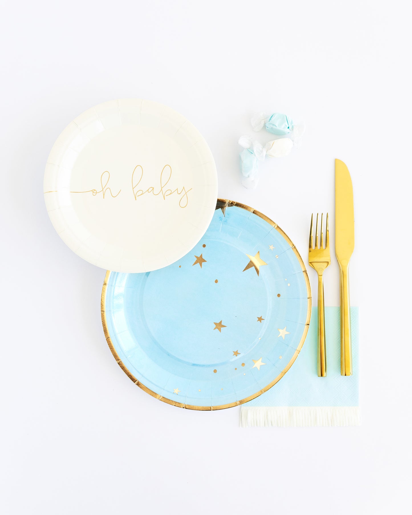 Baby Blue and Gold Stars Dinner Plates (12 pk)