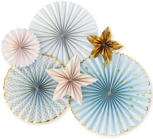 Blue Baby Party Fans and Stars (6 pk)