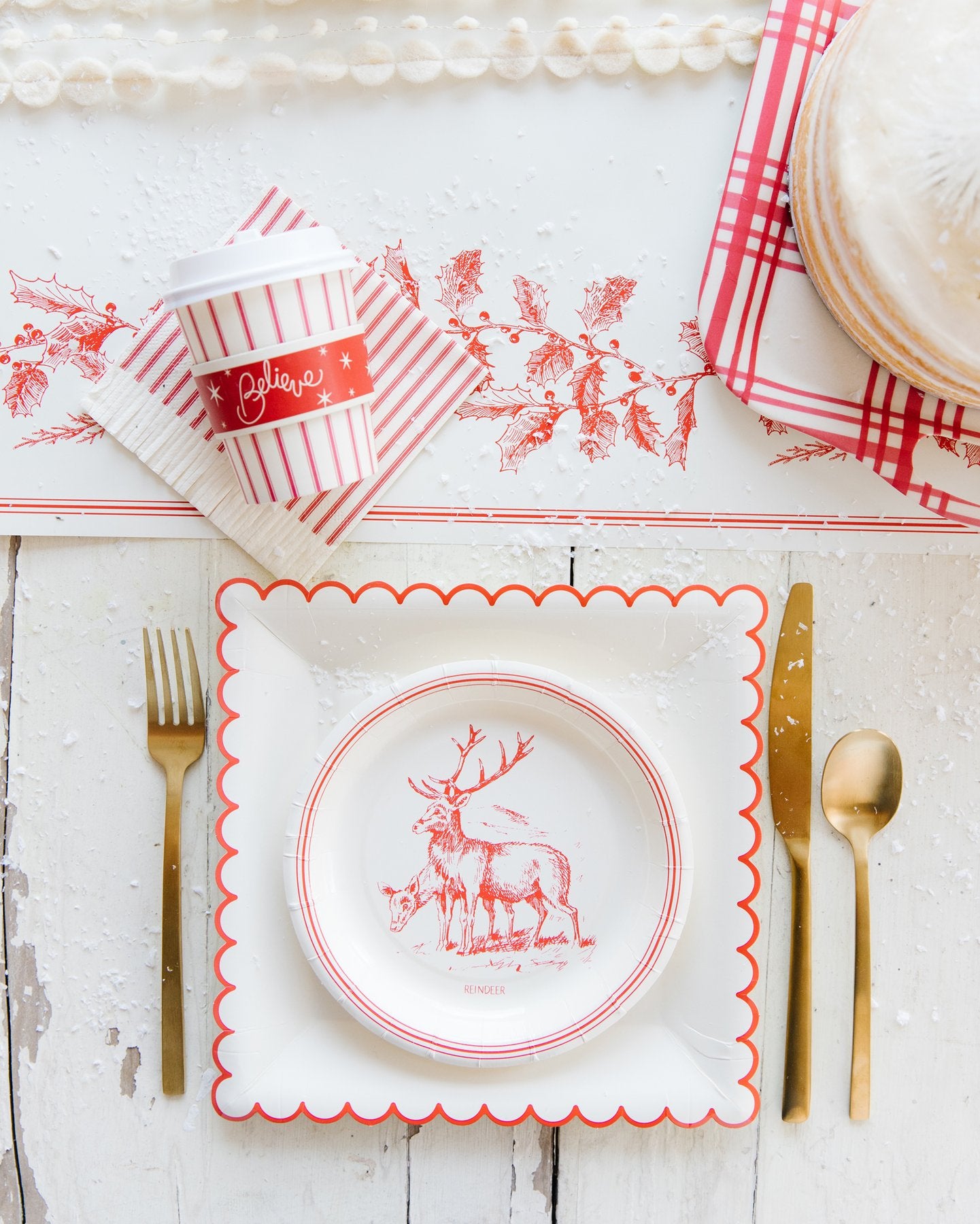 Believe White and Red Scalloped Plates
