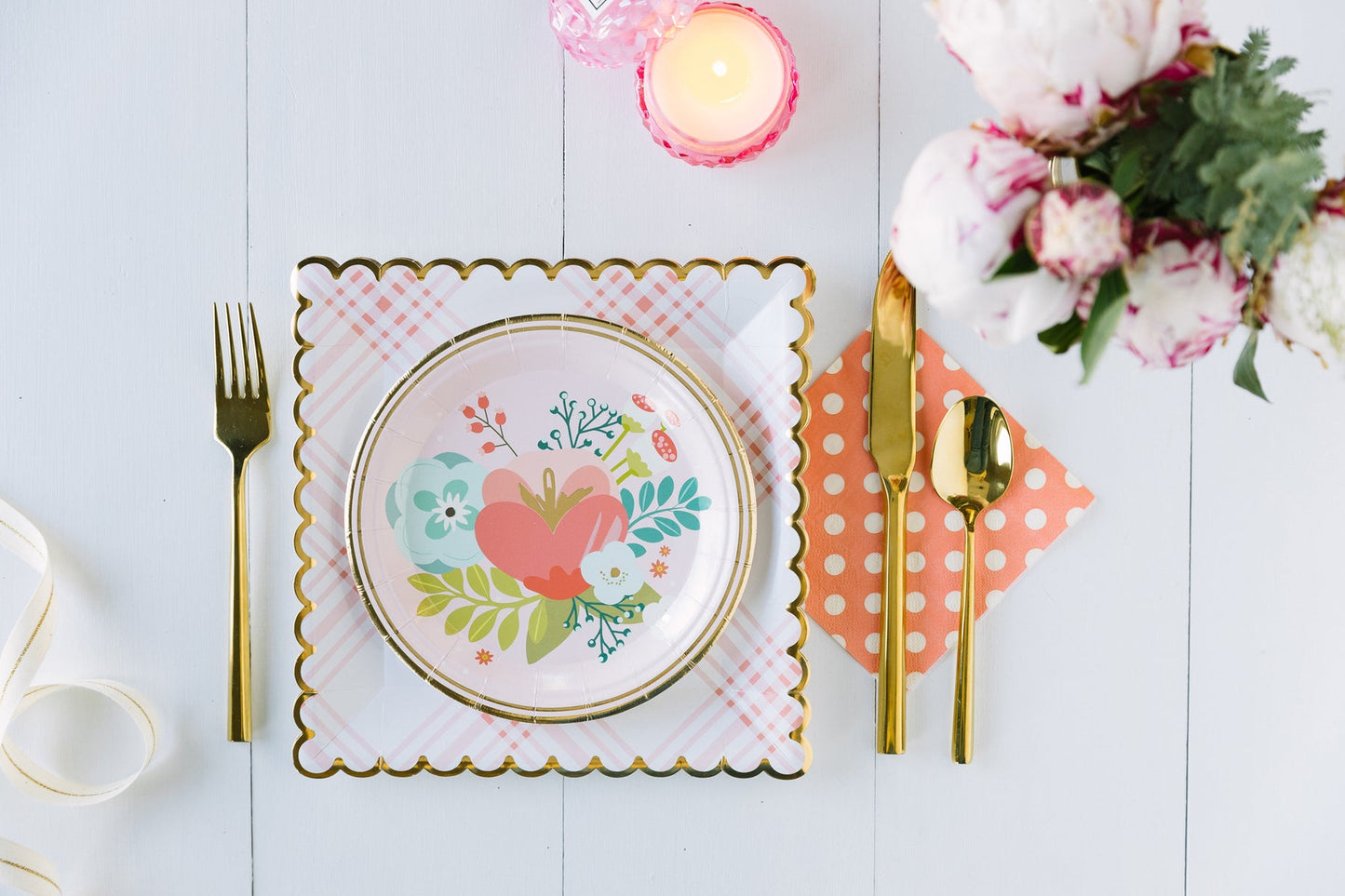 Garden Party Pink Scalloped Plaid Plate
