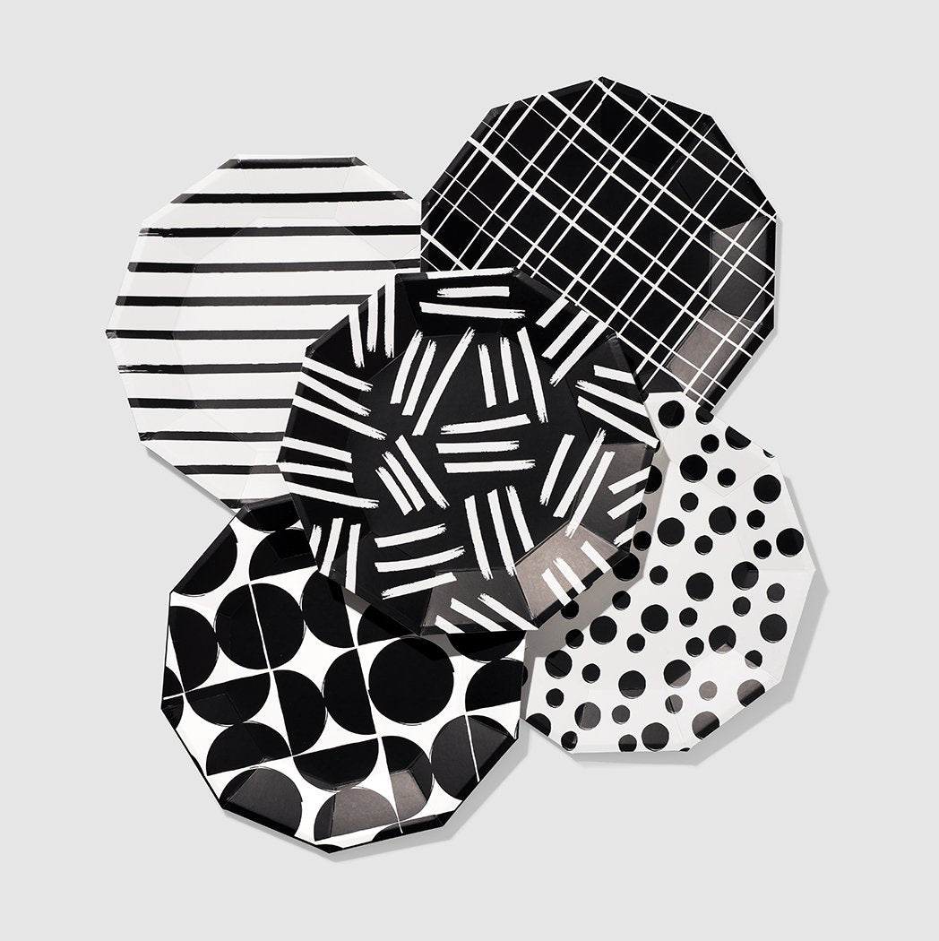 Artistic Geometric Black and White Plates (10 pk)