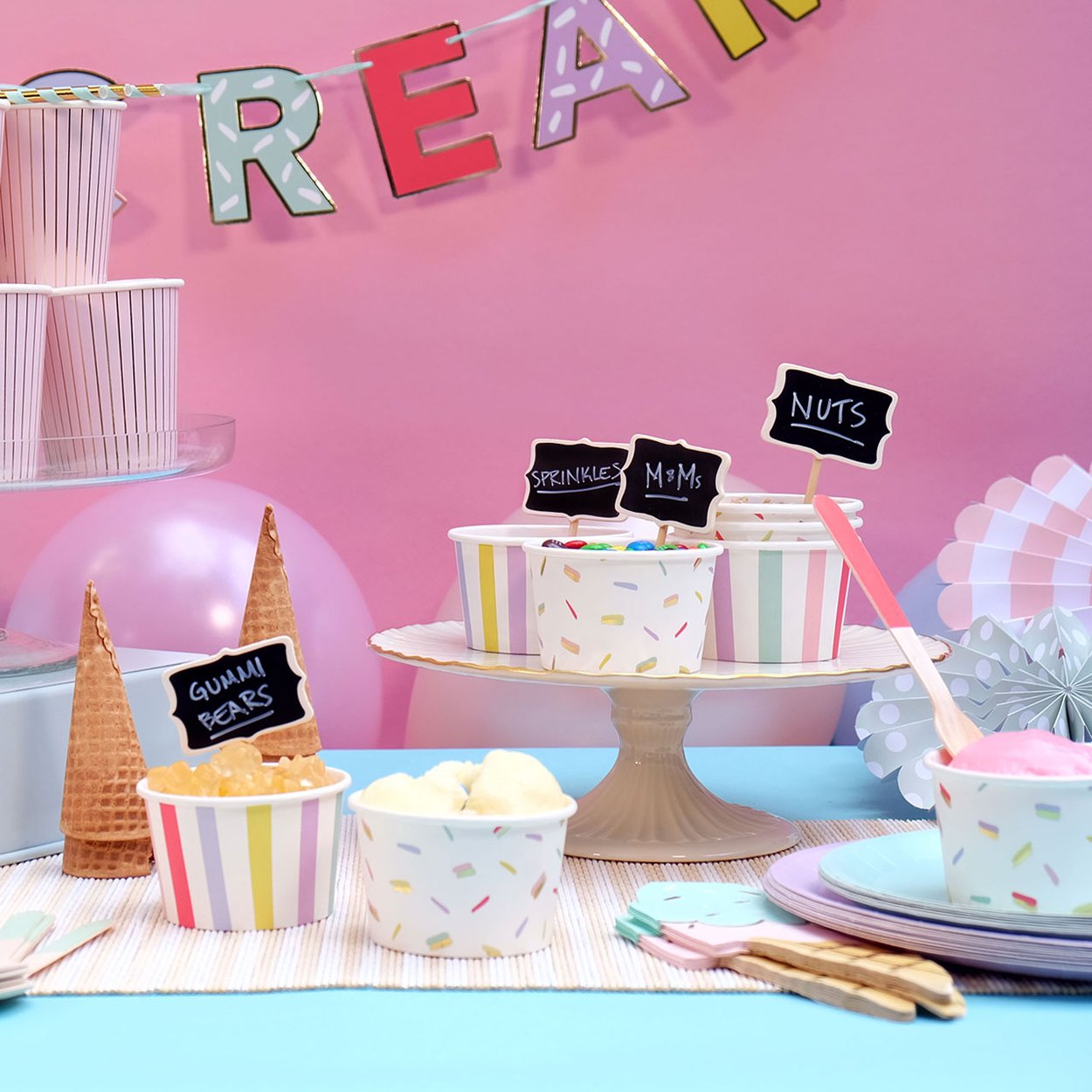 We All Scream for Ice Cream Stripe and Sprinkle Cups (10 pk)