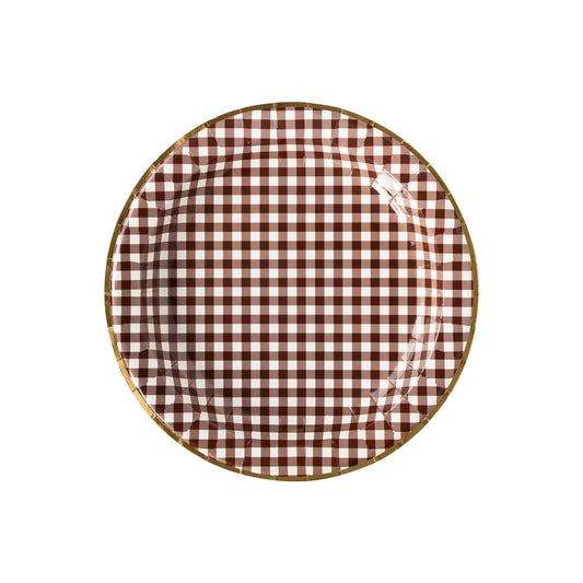 Brown Gingham Large Plates (8 Count)