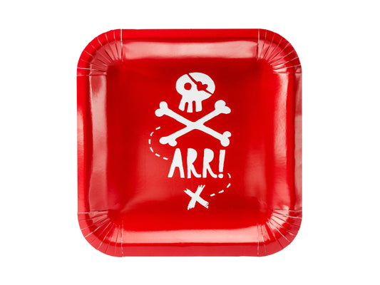 Red Pirate ARR! Skull and Crossbones Dessert Plates (6 pk)