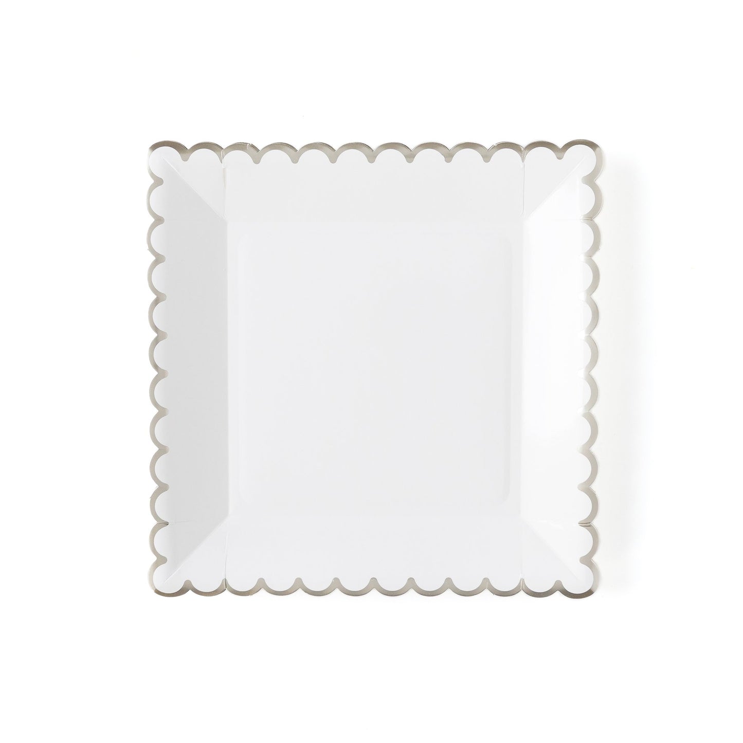 White and Silver Scalloped Plates (8 pk)