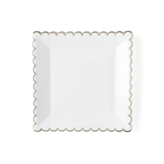 White and Silver Scalloped Plates (8 pk)
