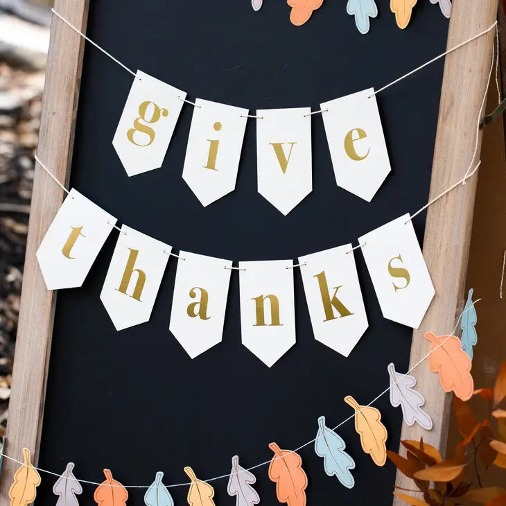 Give Thanks Autumn Leaves Banner Set (Set of 2)
