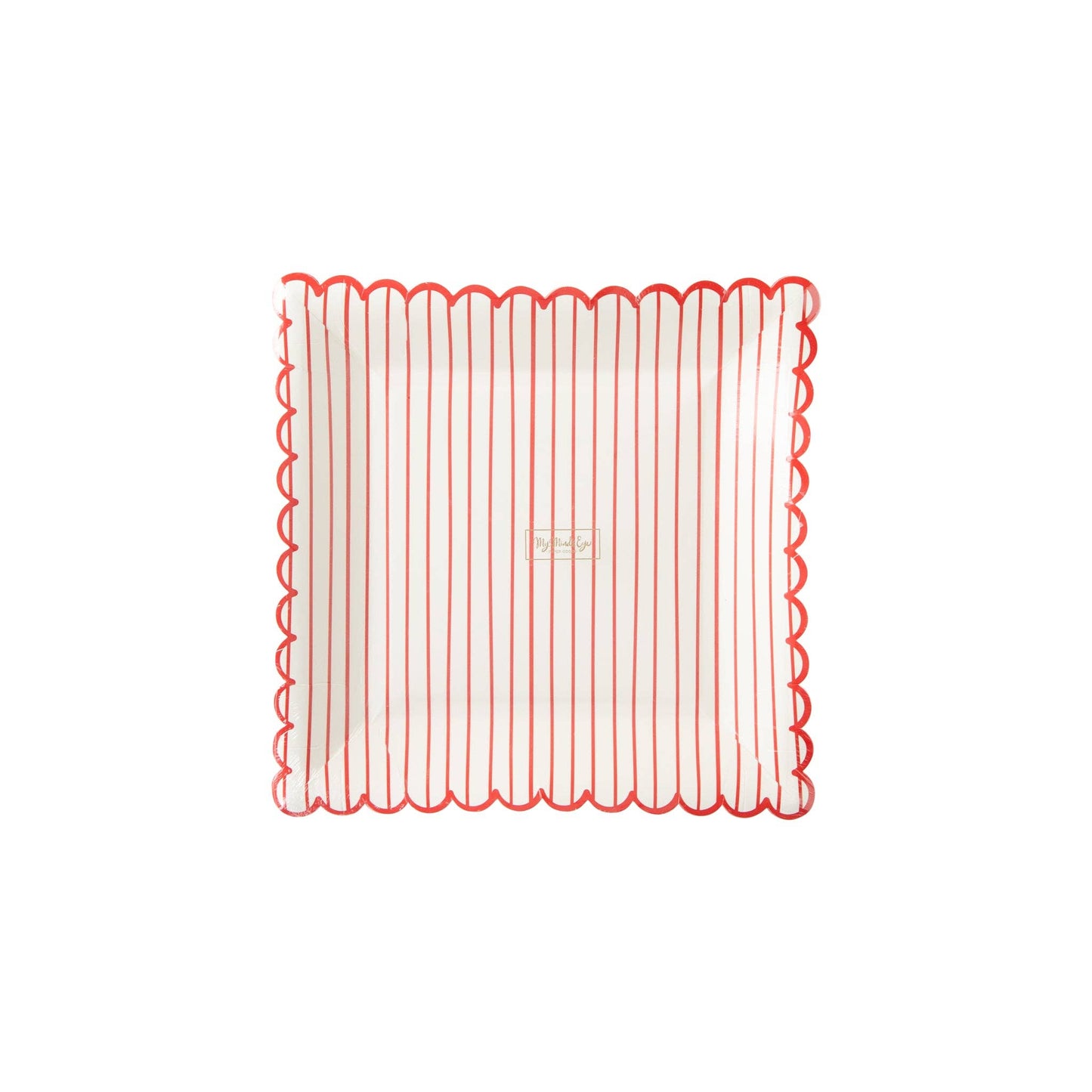 Red Striped Scalloped Large Plate (8 Count)