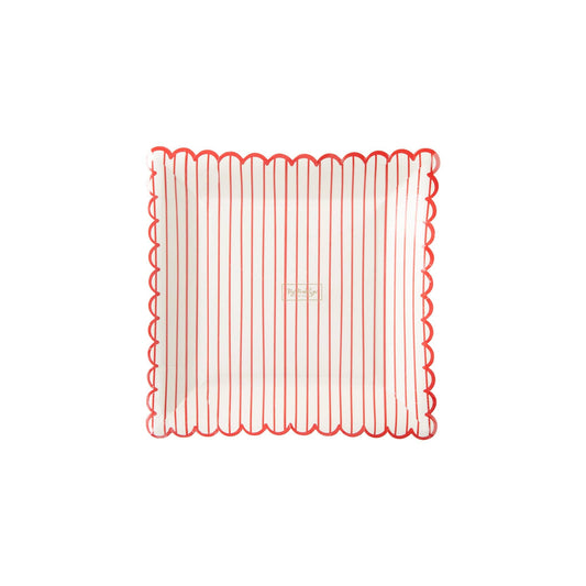 Red Striped Scalloped Large Plate (8 Count)