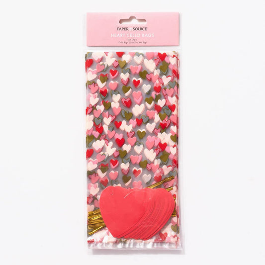Scattered Heart Cello Bags with Heart Tags (20 Count)