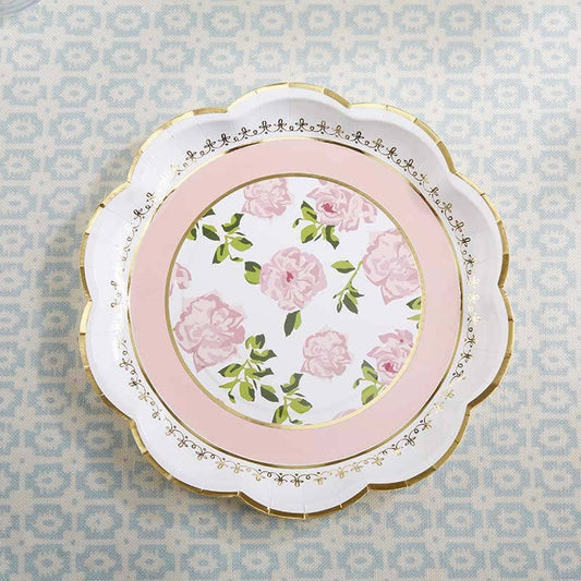 Tea Time Whimsy Large Paper Plates in Pink (8 pk)
