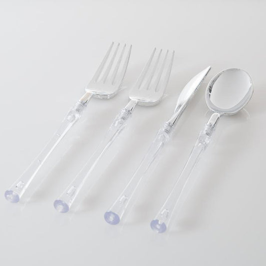 Neo Classic Clear and Silver Plastic Cutlery (Set for 8)