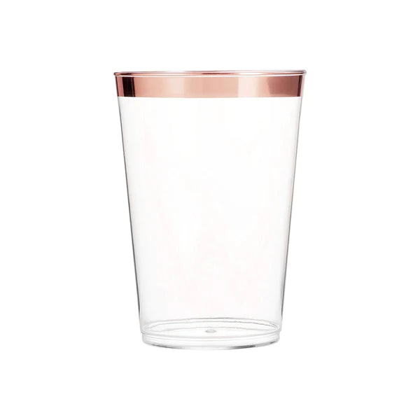Clear Plastic Tumblers with Rose Gold Trim -  12 Ounce (25 pk)